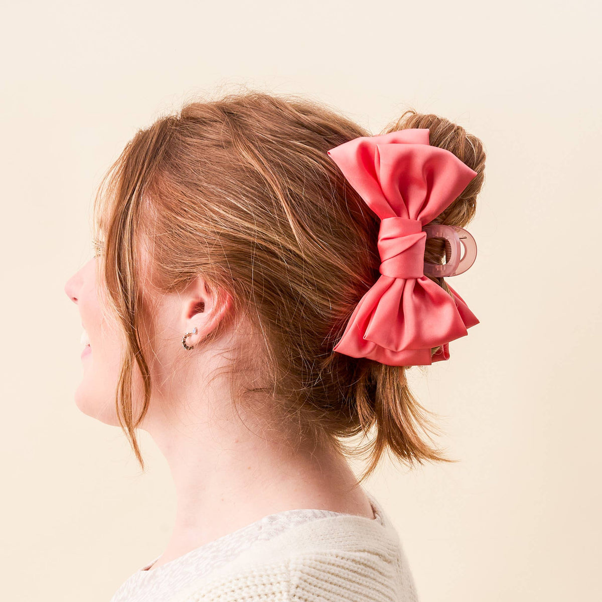 Satin Bow Claw Clip- Rose